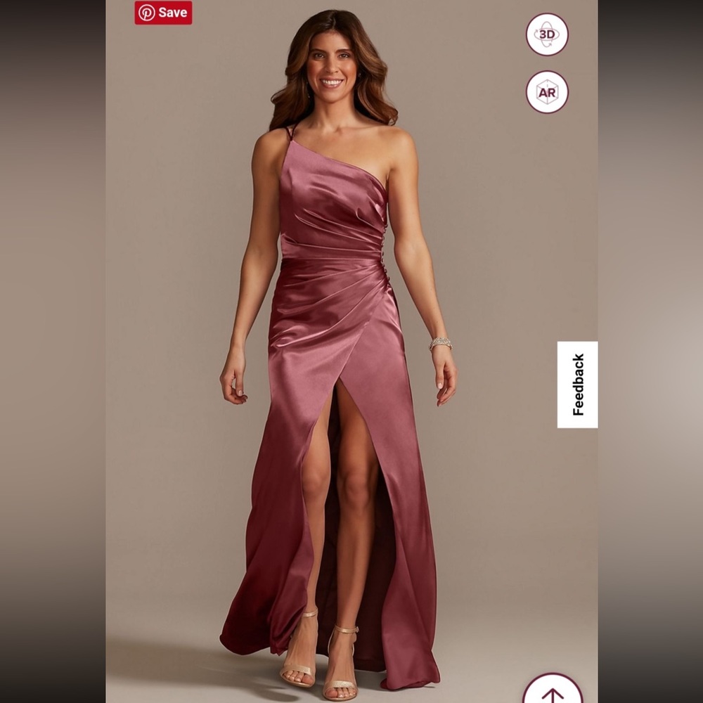 David Bridal charmeuse draped one-shoulder bridesmaid dress